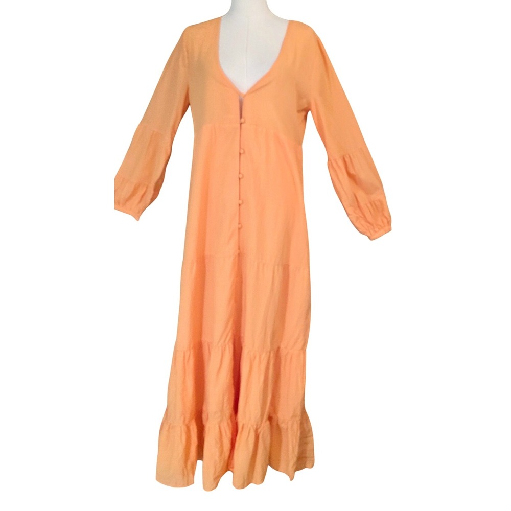 Urban Outfitters Tiered Maxi Dress Womens L Apricot Orange New Button Front Boho - Picture 2 of 8